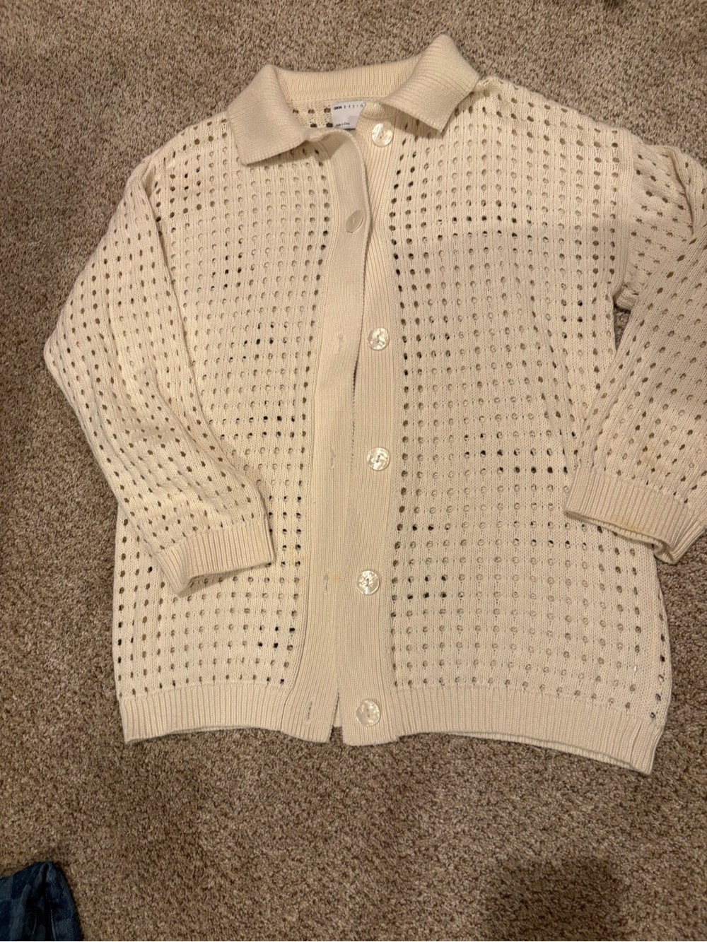 ASOS Cream Openwork Button-Up Cardigan - Picture 2 of 2